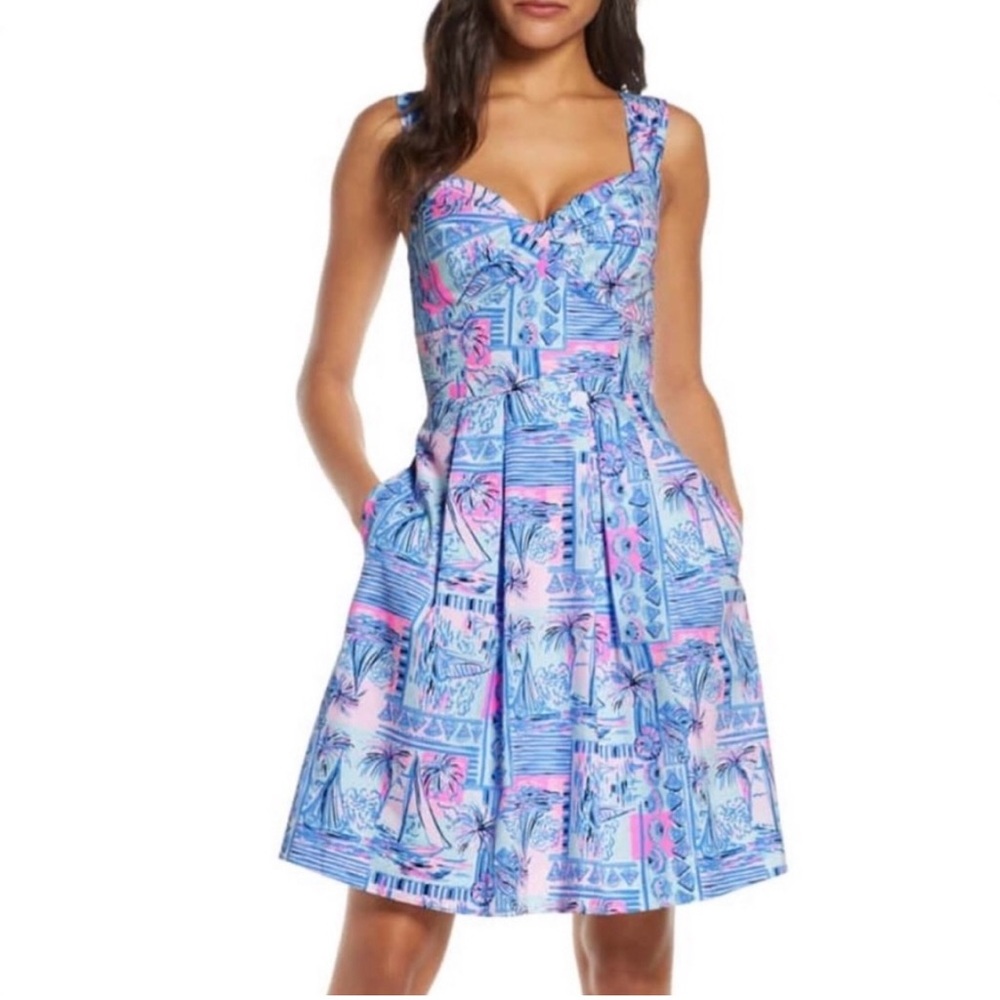 Lilly Pulitzer Cyndi Dress Fit & Flare Cotton Dress with Pockets Size 6